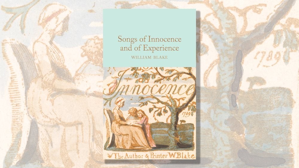 Book cover of William Blake’s Songs of Innocence and Experience with a faded illustration in the background